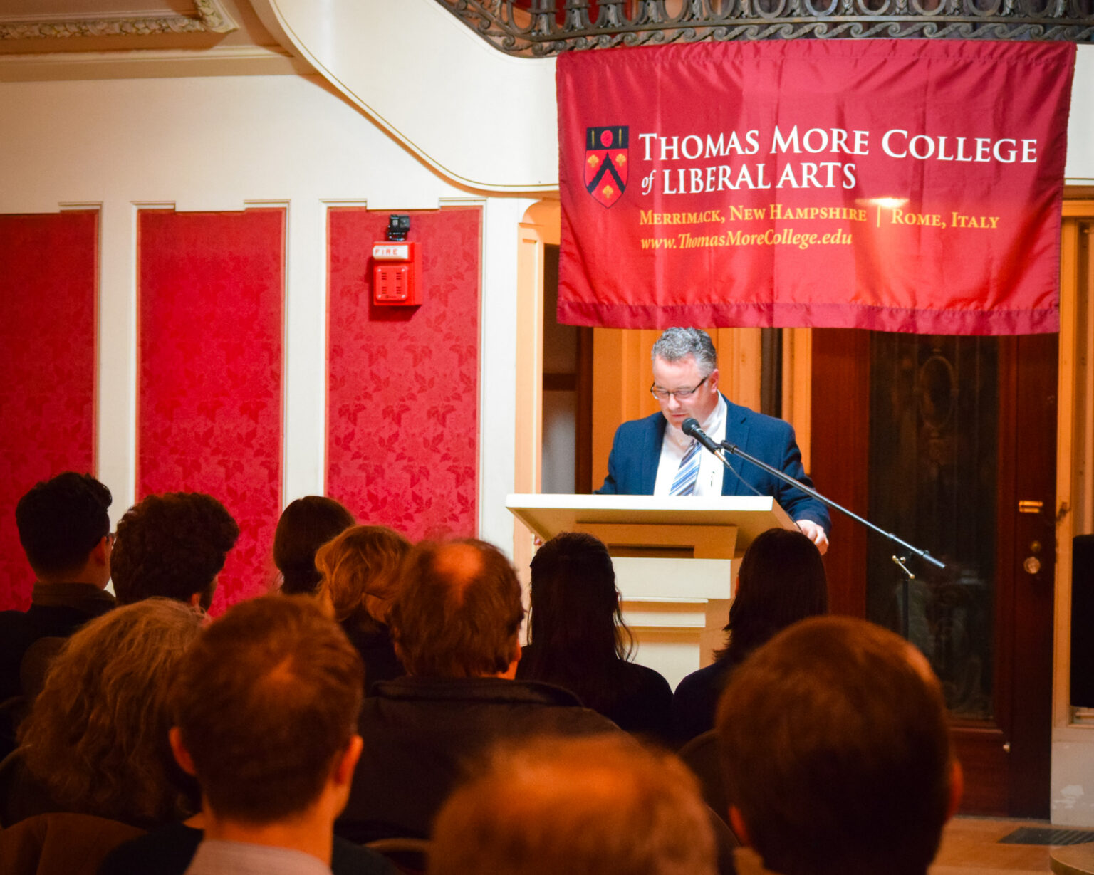 Dr. Mathew Walz gives his acceptance speech at Thomas More College,